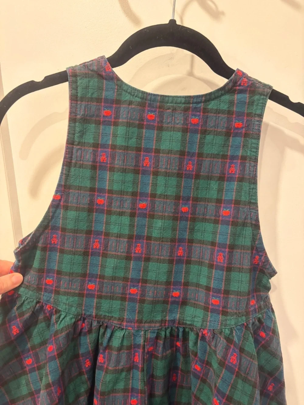 Vintage OshKosh Bgosh Green Plaid Sleeveless Girls Dress with Red Buttons - Picture 8 of 15